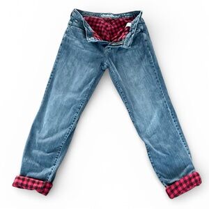 Eddie Bauer Flannel Red Black Lined Jeans Relaxed Boyfriend Fit Size 6